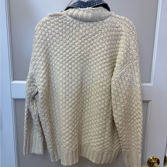 Cream Knit Cardigan with Blue Denim Collar - Picture 7 of 7